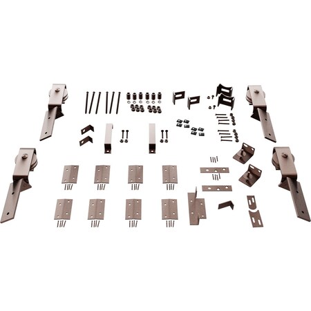 Ekena Millwork Barnfold J-Strap 4-Door Hardware Set for 1 1/4" to 1 3/8" Doors, Rustic Brown GB6007M4HRB